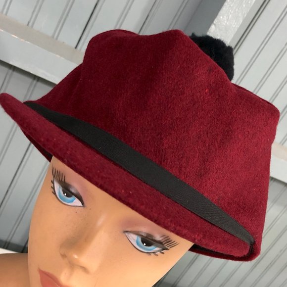 Wool 7 7/8 Pom Scotch Winter Hat Ear Flaps Langenberg Made USA - Picture 2 of 9